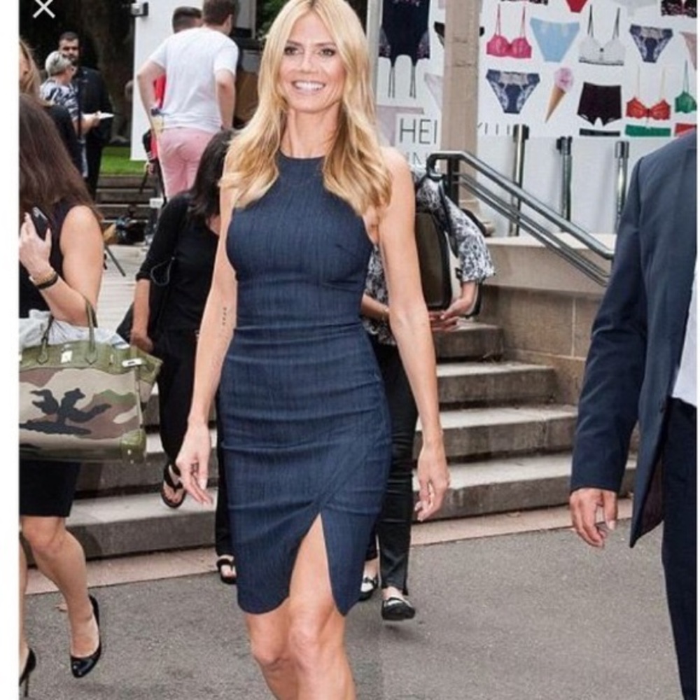 Elizabeth & James Bardot fitted mini denim dress